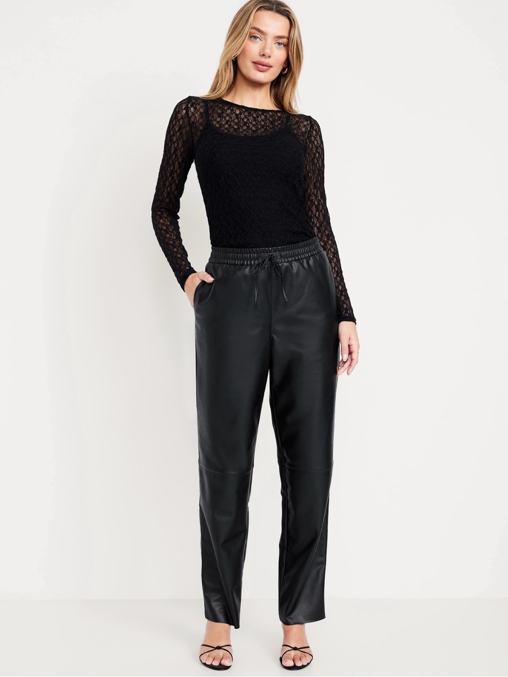 Old Navy Black Faux Leather Ankle Pants Size Large